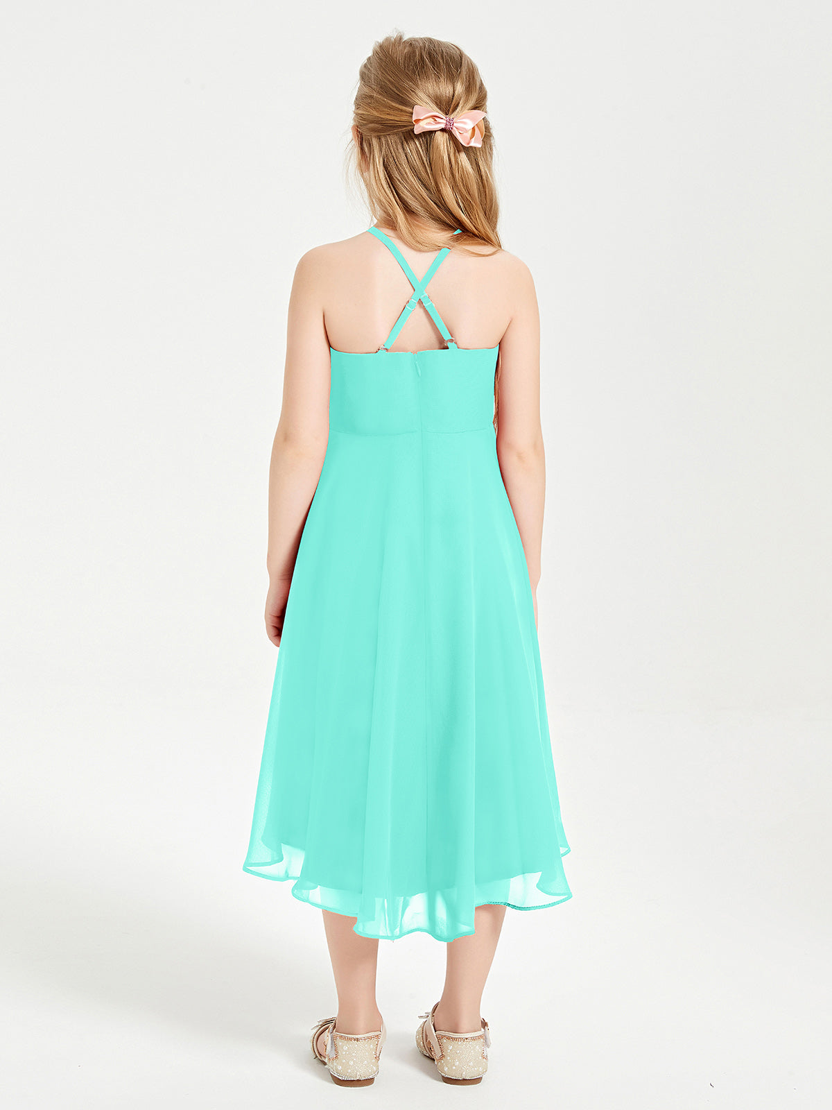 Tea Length Junior Bridesmaid Dresses with Asymmetrical Skirts Spa